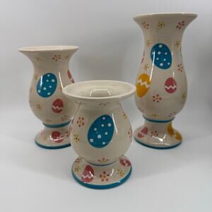 Temp-tations By Tara Egg Hunt Easter Pedestal Bud Vase Set 3 QVC